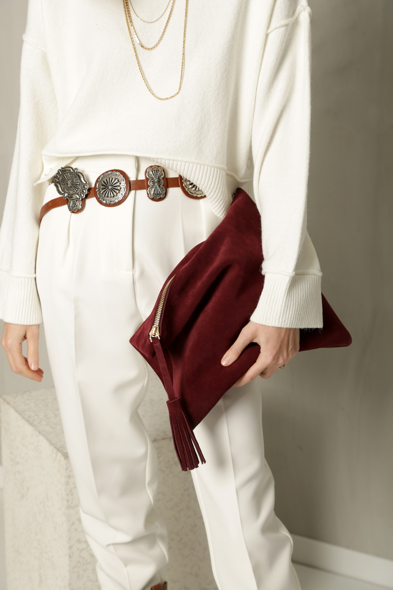 Bordo Süet Clutch
