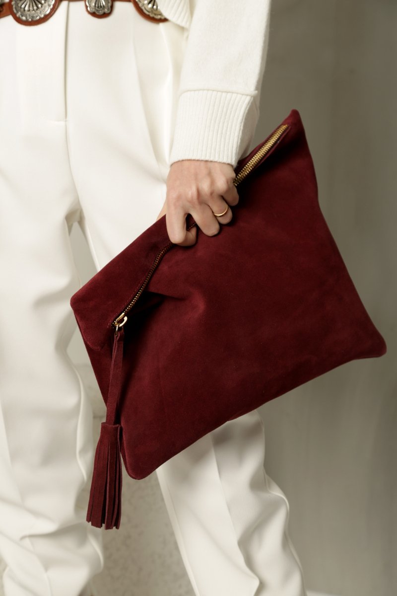 Bordo Süet Clutch