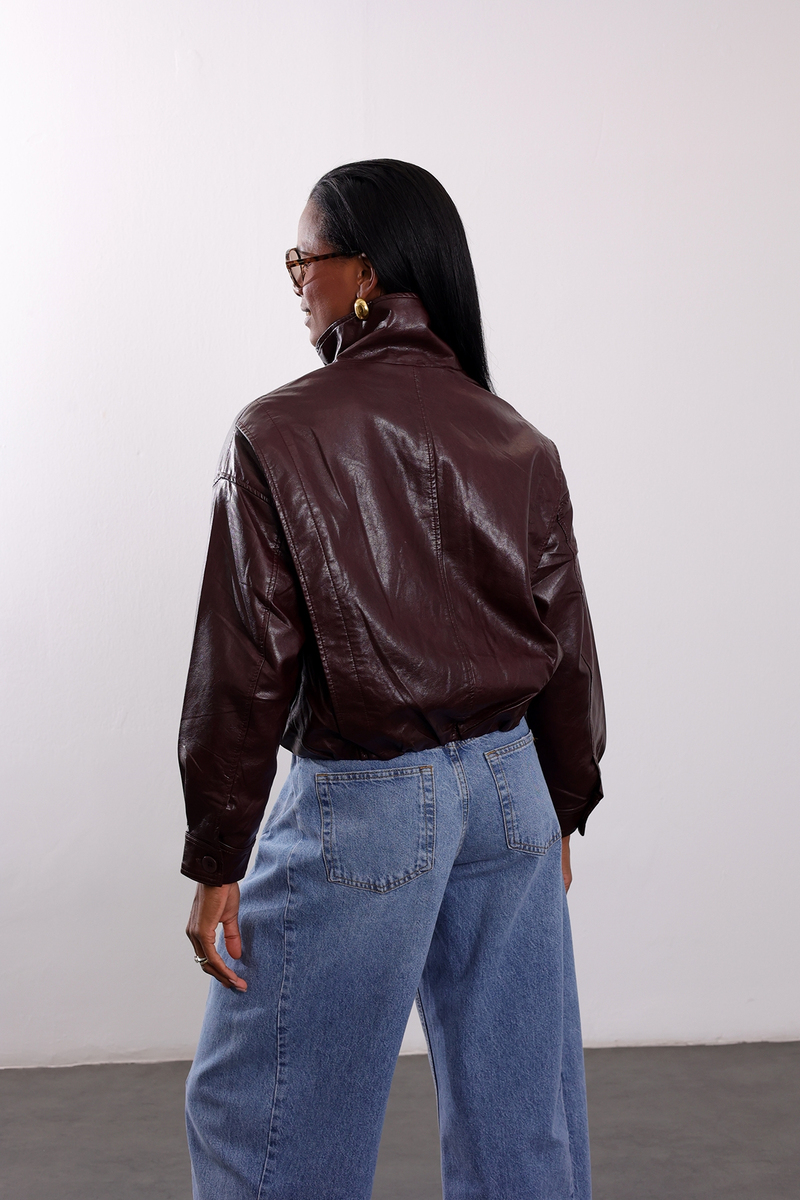 Bordo Suni Deri Bomber Ceket 100020