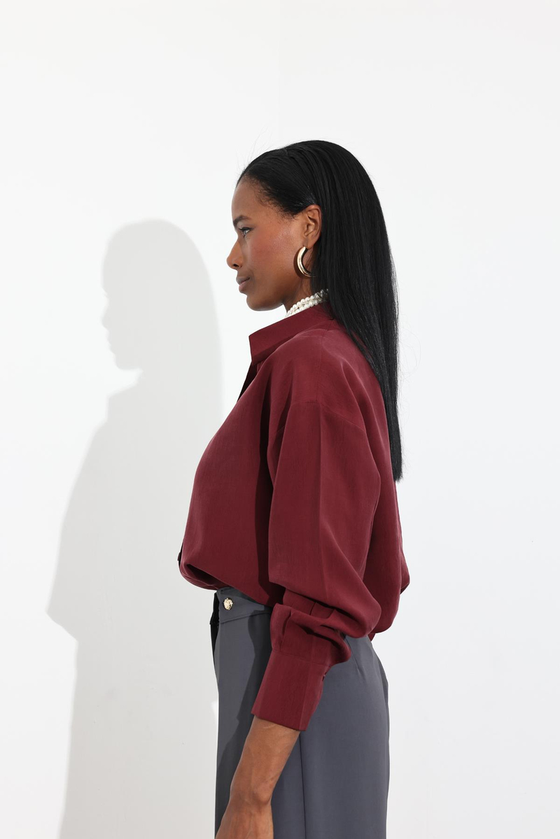 Bordo Tencel Gömlek 1261