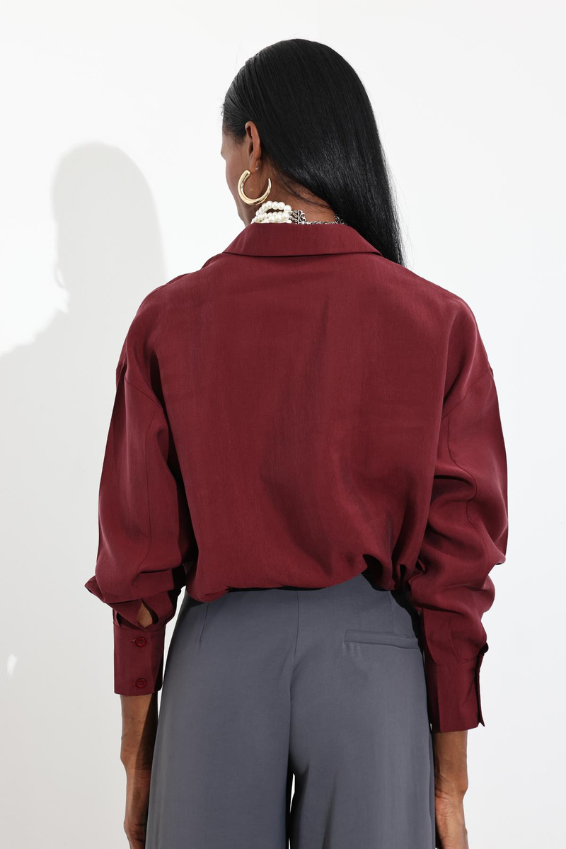 Bordo Tencel Gömlek 1261