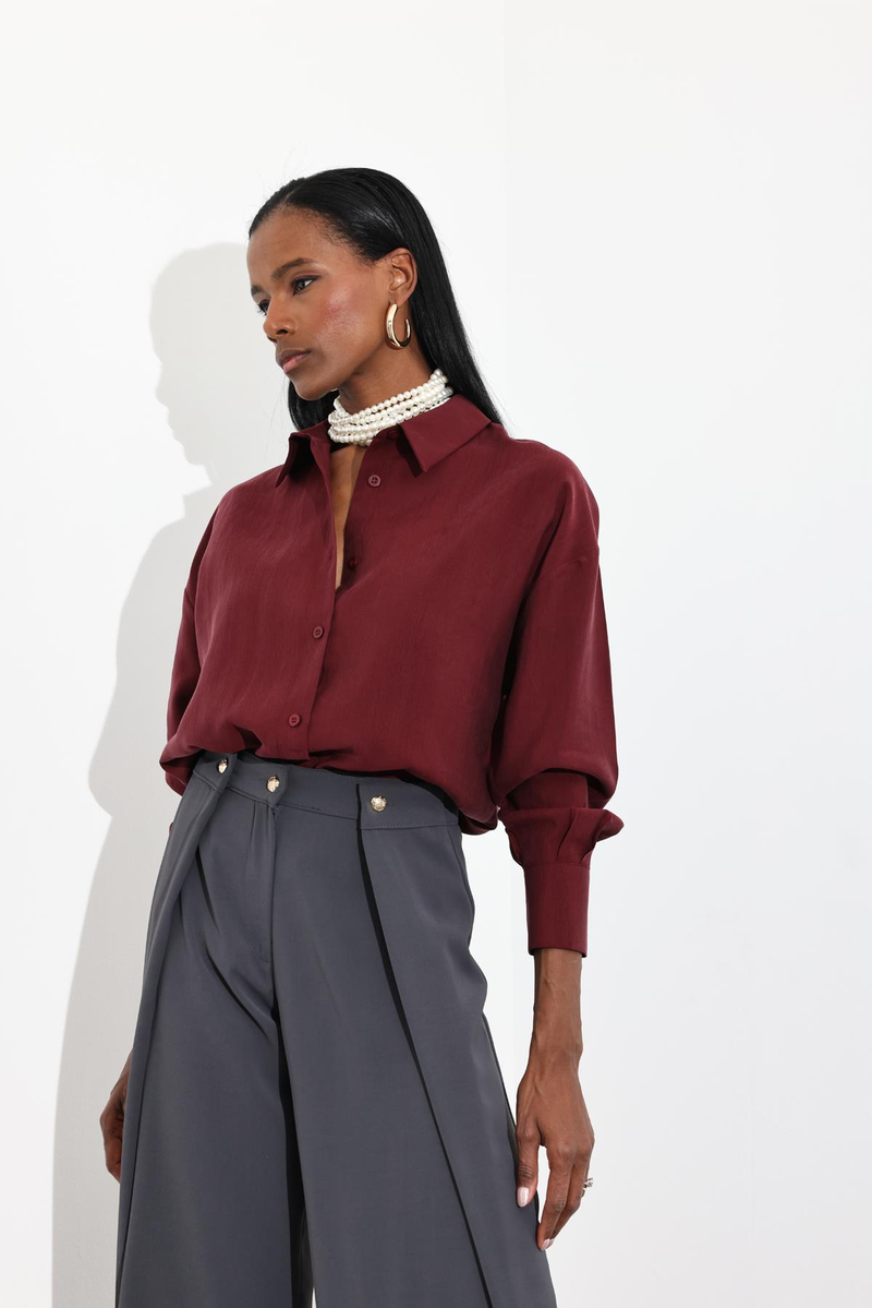 Bordo Tencel Gömlek 1261