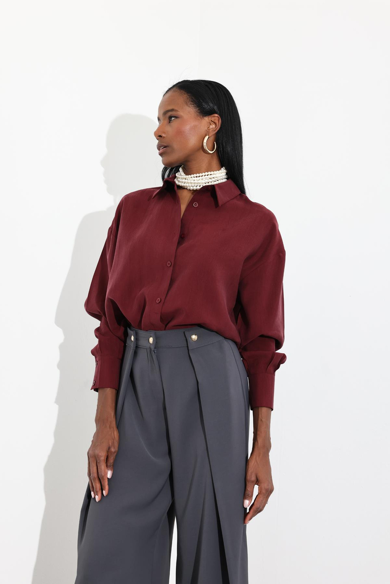 Bordo Tencel Gömlek 1261