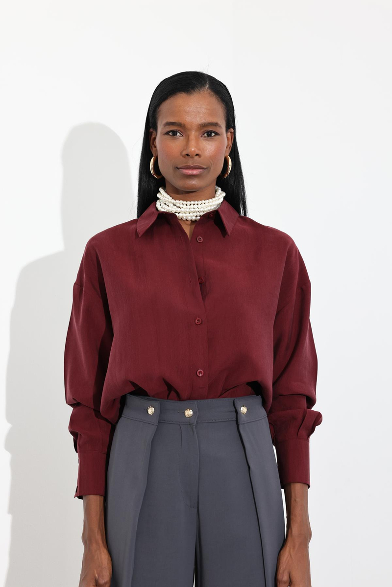 Bordo Tencel Gömlek 1261