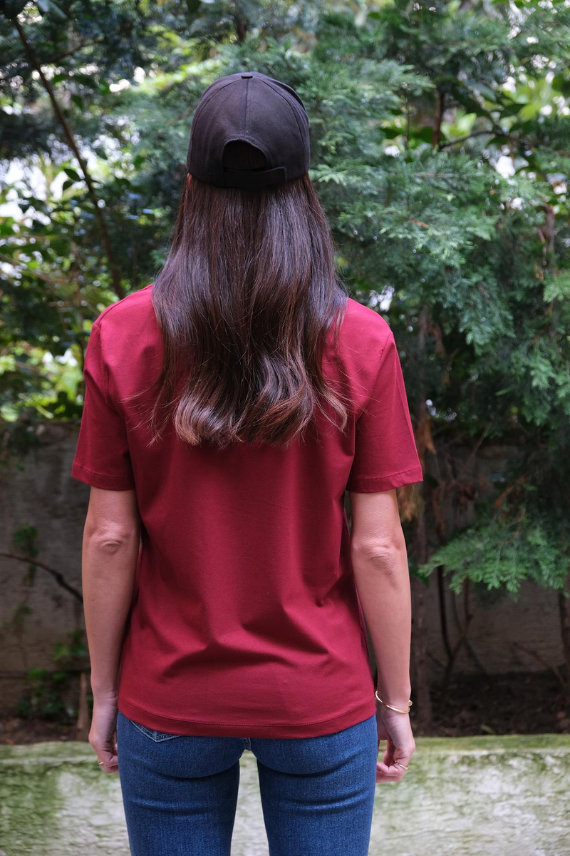 Bordo V Yaka Basic Tshirt 
