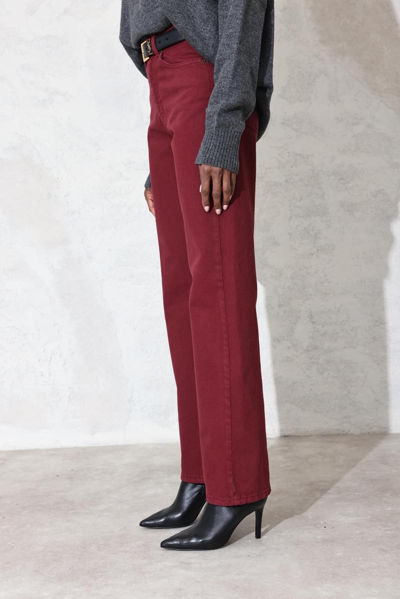 Bordo Yüksek Bel Straight Jean 