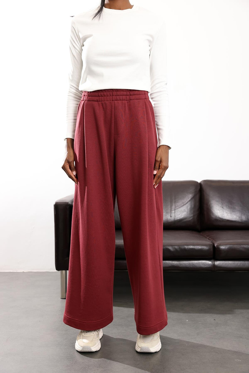 Bordo Yüksek Bel Tok Eşofman 0155