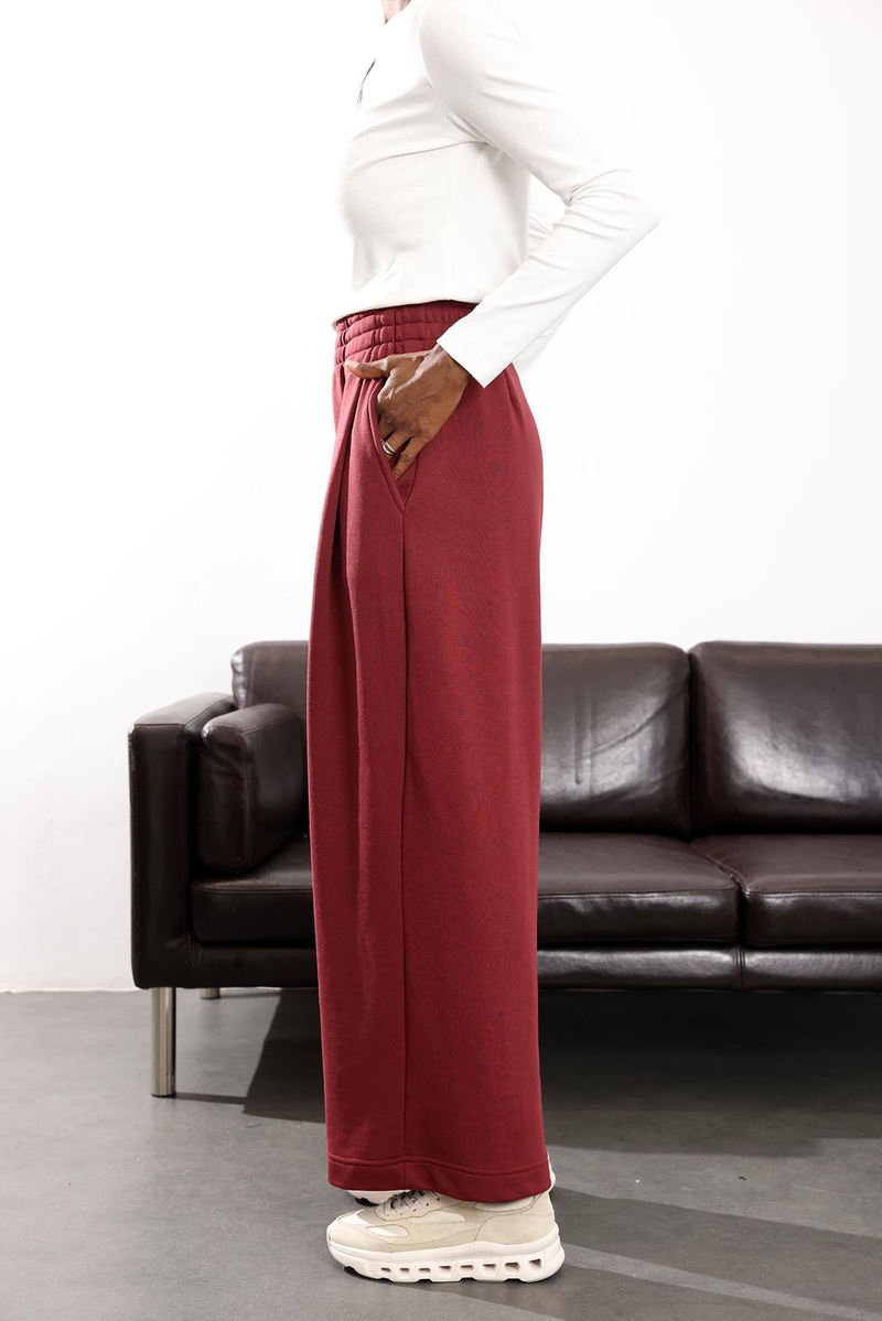 Bordo Yüksek Bel Tok Eşofman 0155