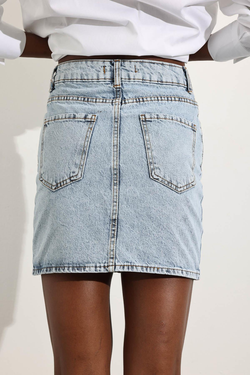 Buz Mavi Mini Denim Etek 0257