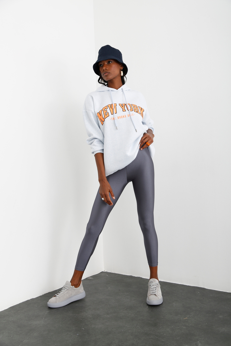 Buz Mavi New York Baskılı Şardonlu Sweatshirt 0078