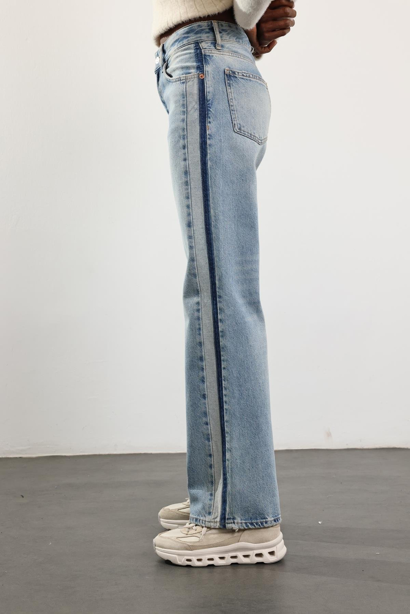 Buz Mavi Orta Bel Wide Leg Jean 
