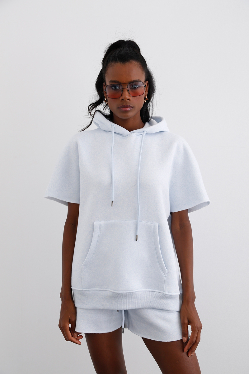 Buz Mavi Şardonlu Kolsuz Sweatshirt 0010