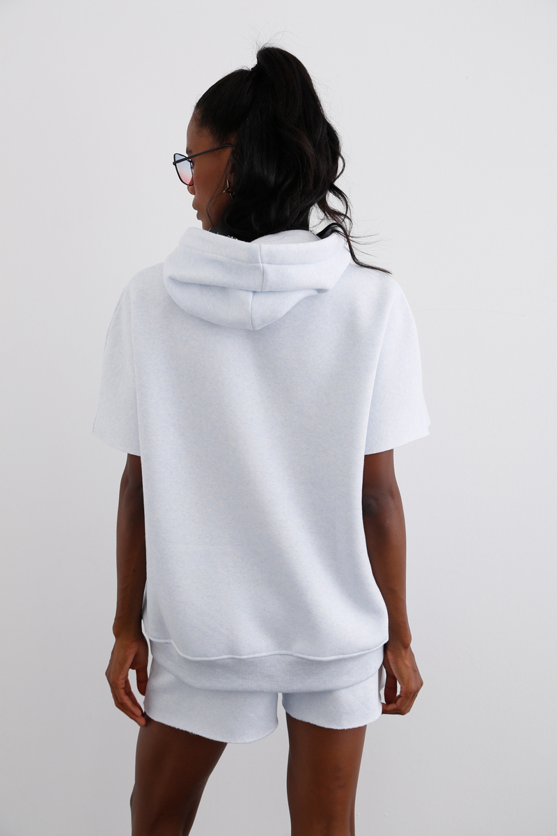 Buz Mavi Şardonlu Kolsuz Sweatshirt 0010