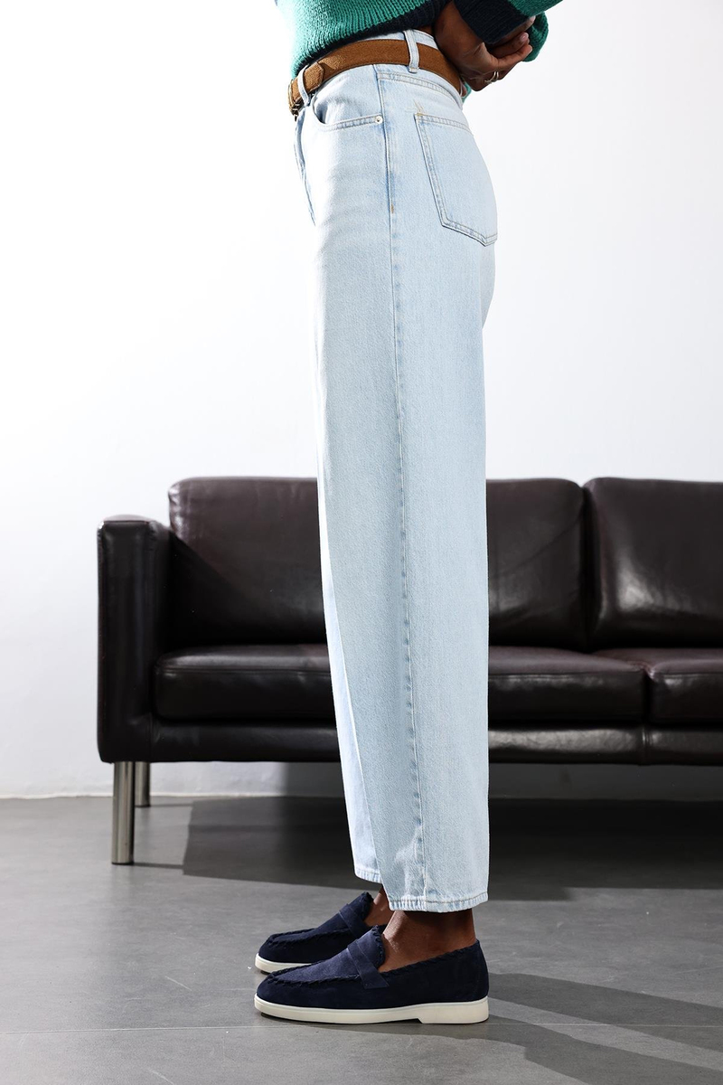 Buz Mavi Yüksek Bel Barrel Jean 