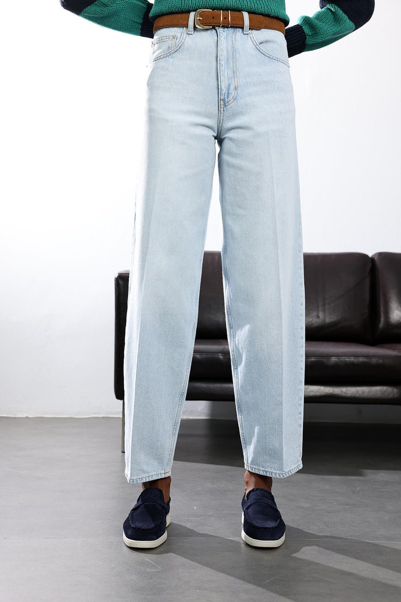 Buz Mavi Yüksek Bel Barrel Jean 