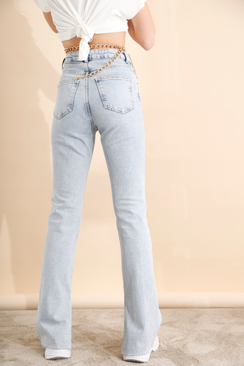 Buz Mavi Yüksek Bel Slim Flare Jean 