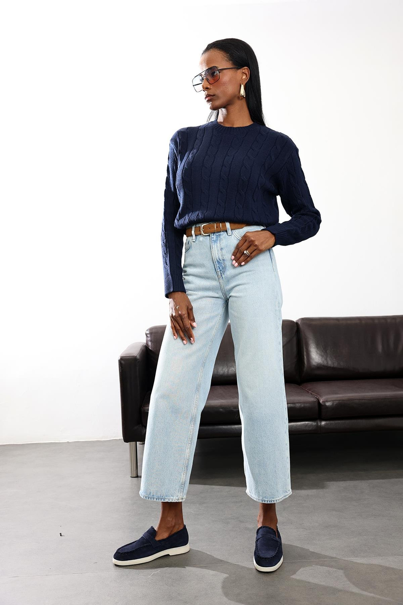 Buz Mavi Yüksek Bel Wide Leg Jean 