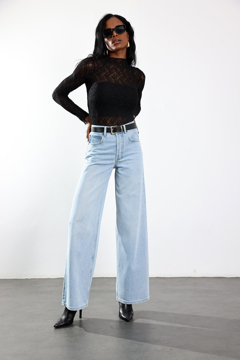 Buz Mavi Yüksek Bel Wide Leg Jean 