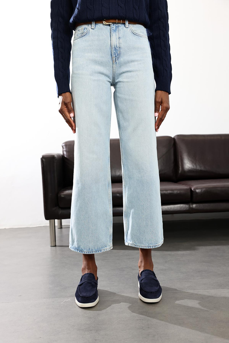 Buz Mavi Yüksek Bel Wide Leg Jean 