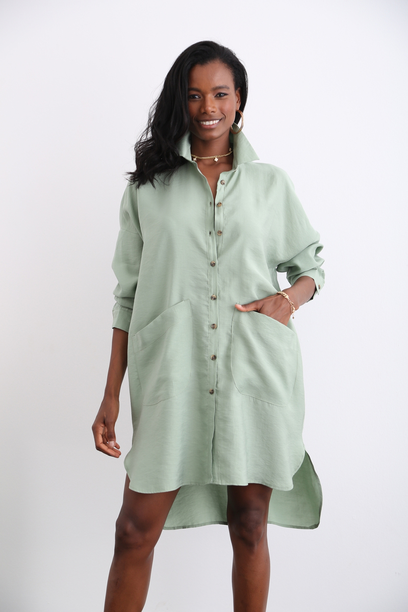 Çağla Yeşili Oversize Tunik Elbise 8014