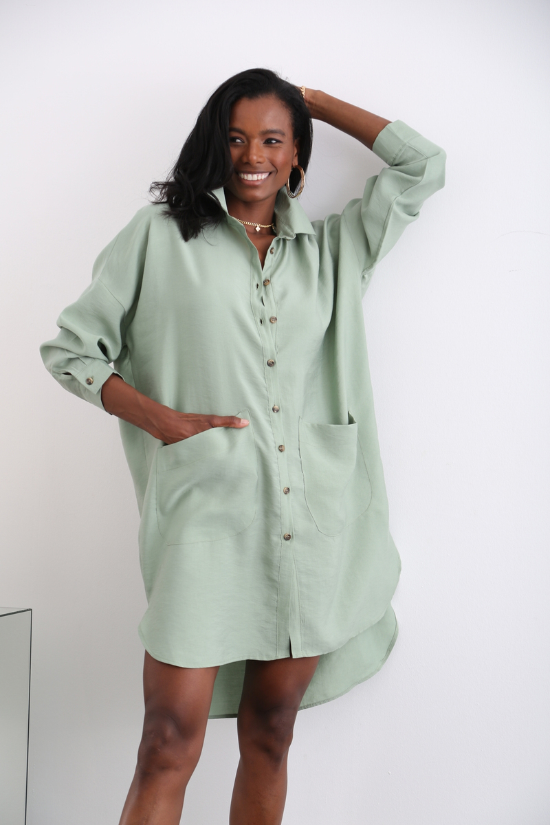 Çağla Yeşili Oversize Tunik Elbise 8014