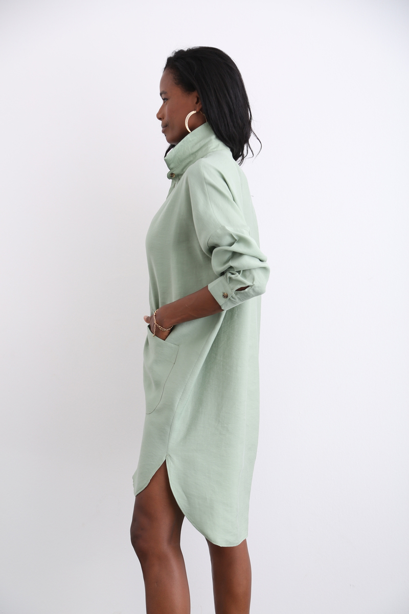 Çağla Yeşili Oversize Tunik Elbise 8014