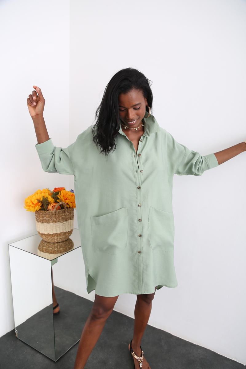 Çağla Yeşili Oversize Tunik Elbise 8014