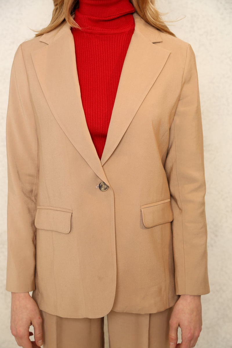 Camel Astarlı Blazer Ceket