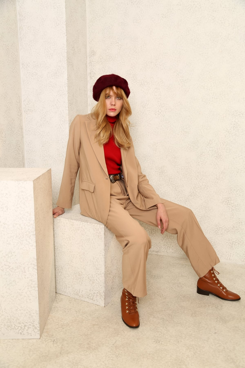 Camel Astarlı Blazer Ceket