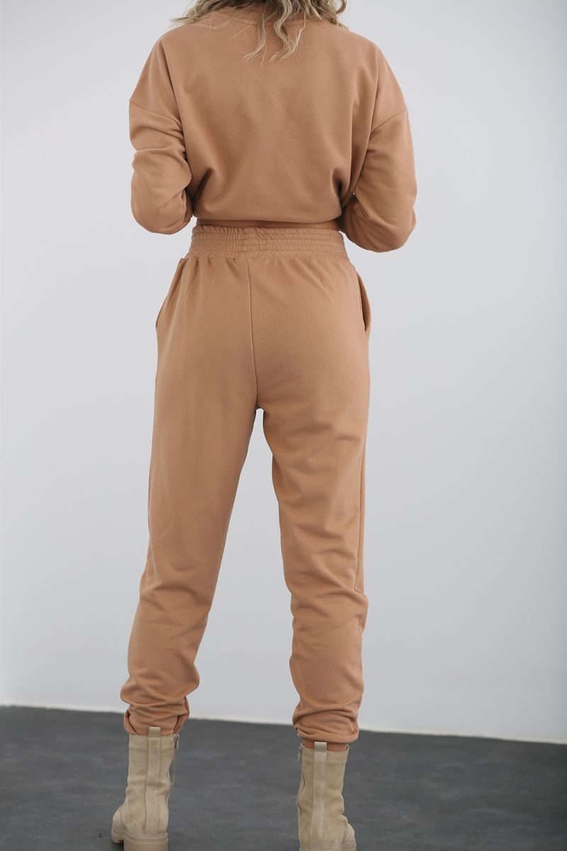 Camel Bel Kısmı Büzgülü Crop Takım 3214