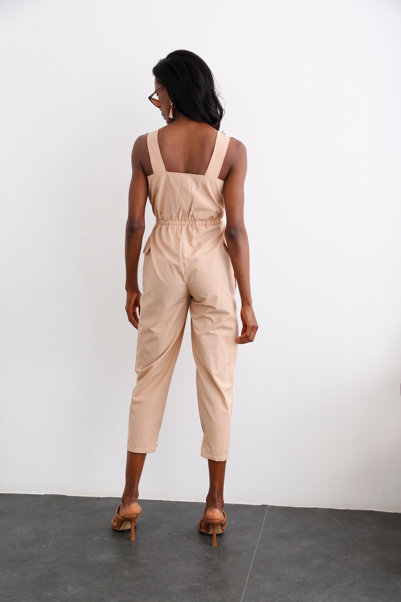 Camel Beli Büzgülü Askılı Tulum 79010