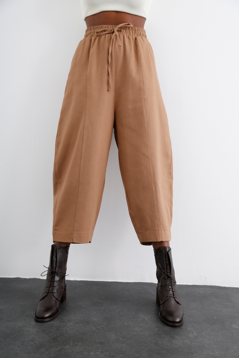 Camel Beli Lastikli Şalvar Pantolon 40051
