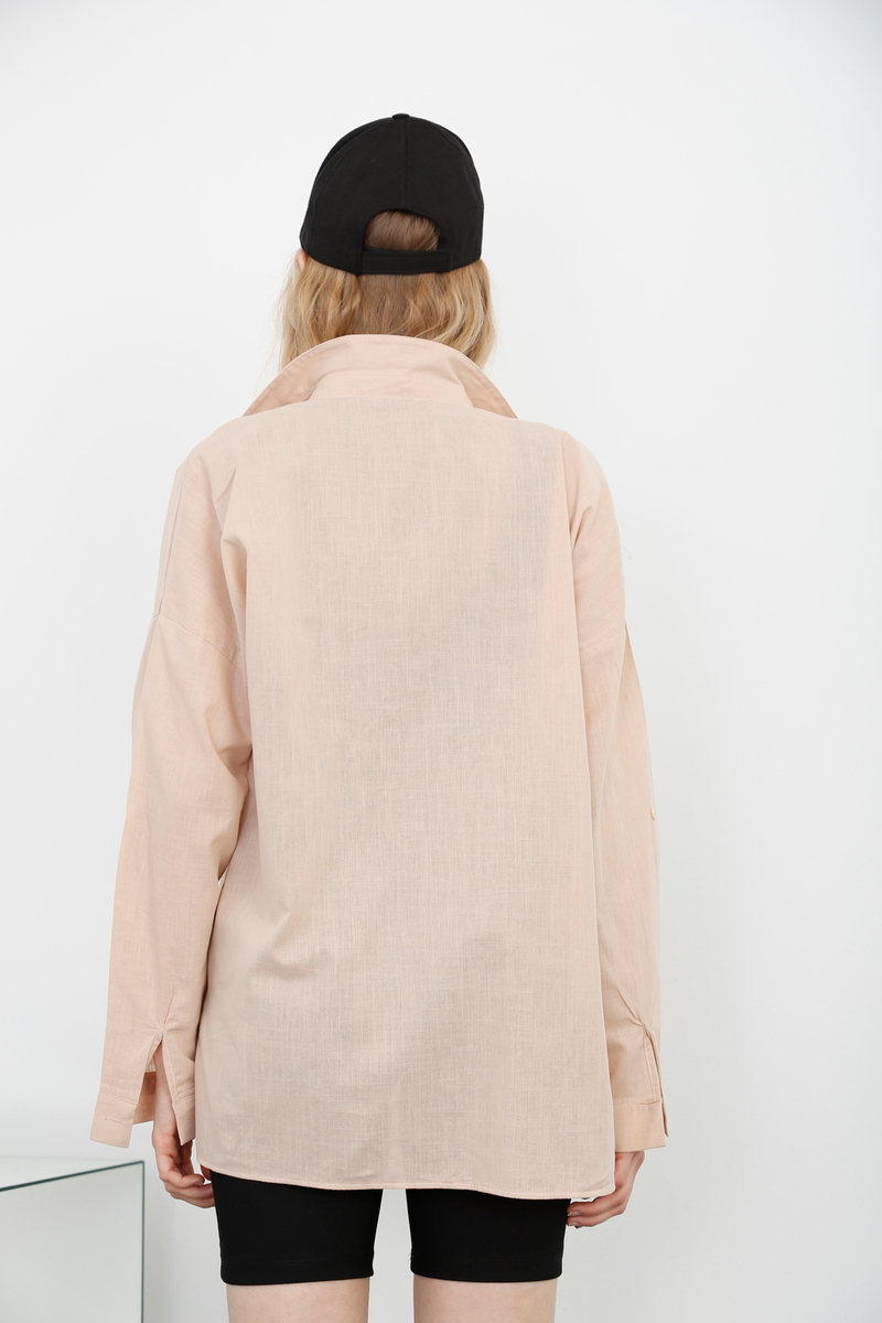 Camel Çift Cep Keten Gömlek 230010