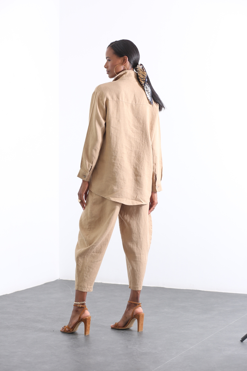 Camel Çift Cepli Keten Gömlek 3278