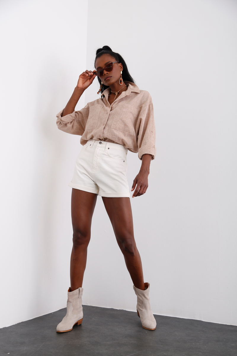 Camel Çift Cepli Oversize Gömlek 3923