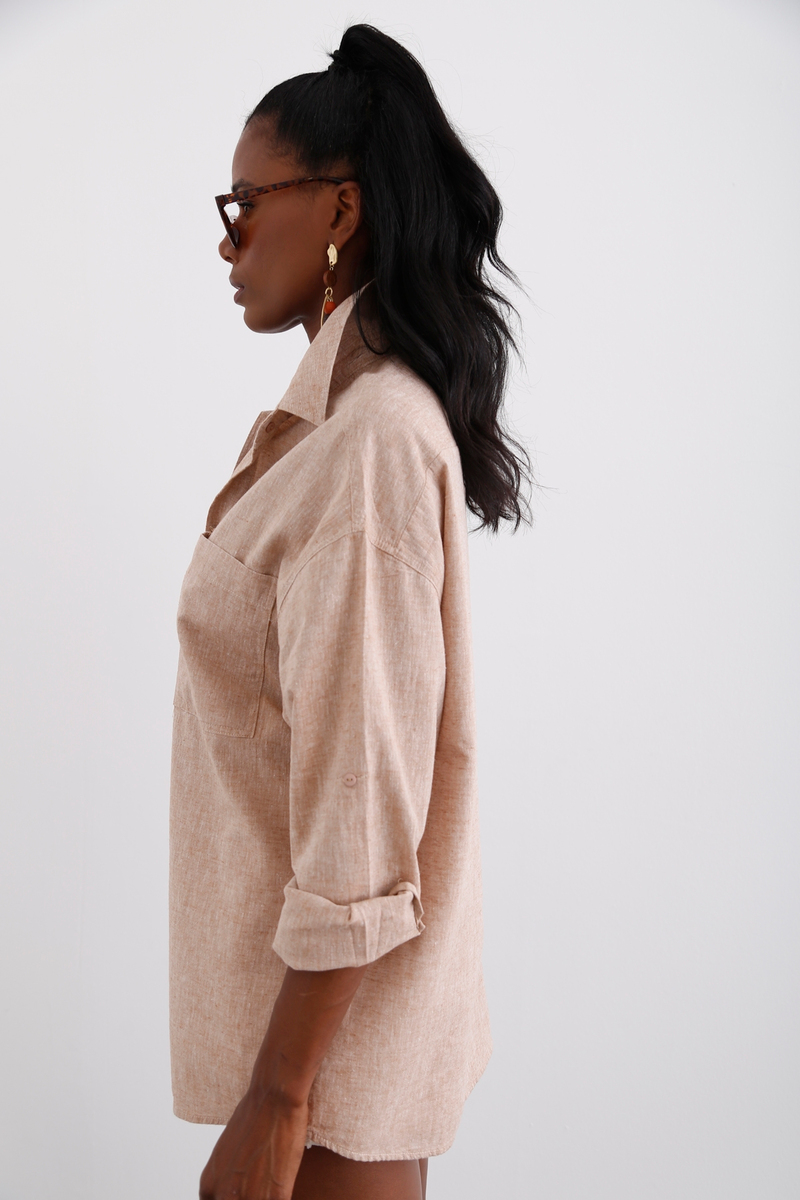 Camel Çift Cepli Oversize Gömlek 3923