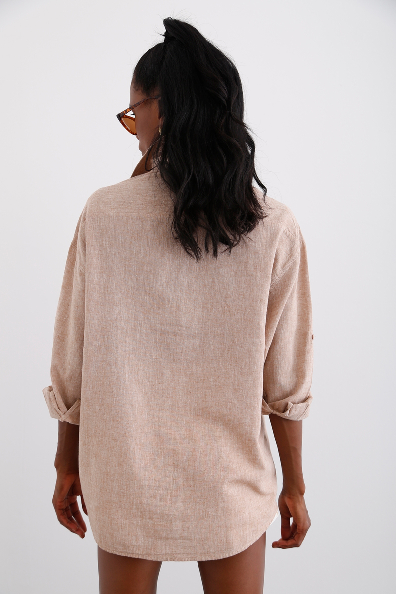 Camel Çift Cepli Oversize Gömlek 3923