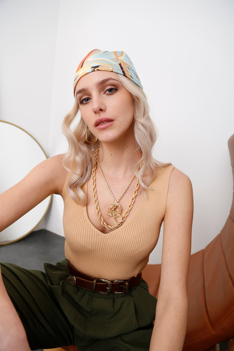 Camel Çift V Yaka Triko Bluz 5594