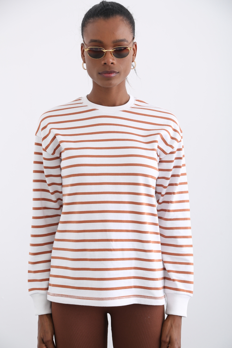 Camel Çizgili Sweatshirt 