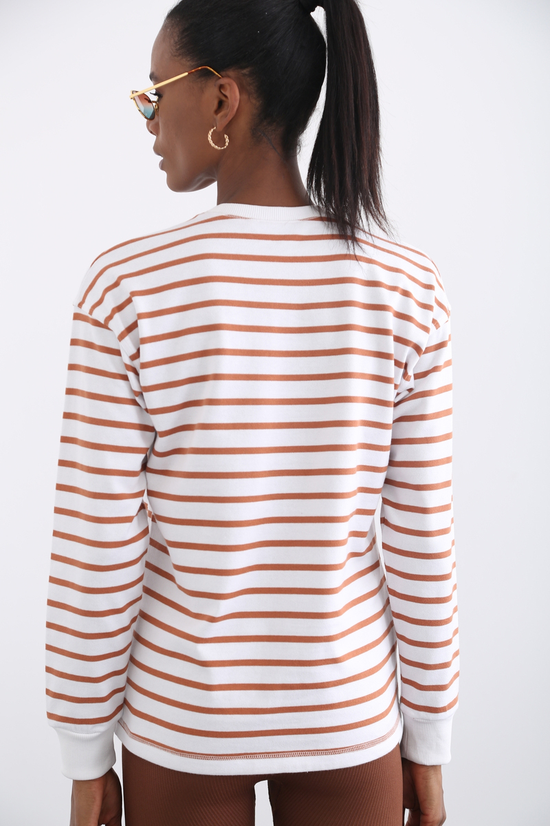 Camel Çizgili Sweatshirt 