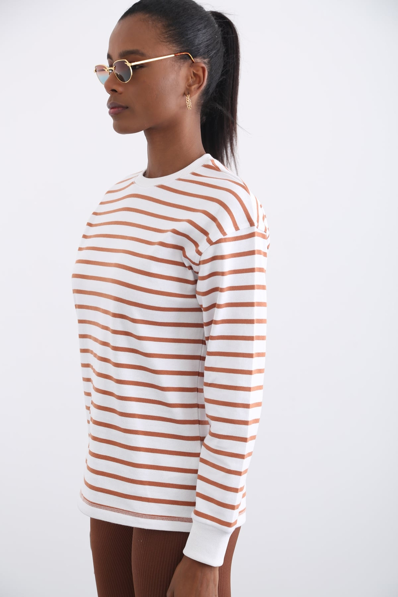 Camel Çizgili Sweatshirt 