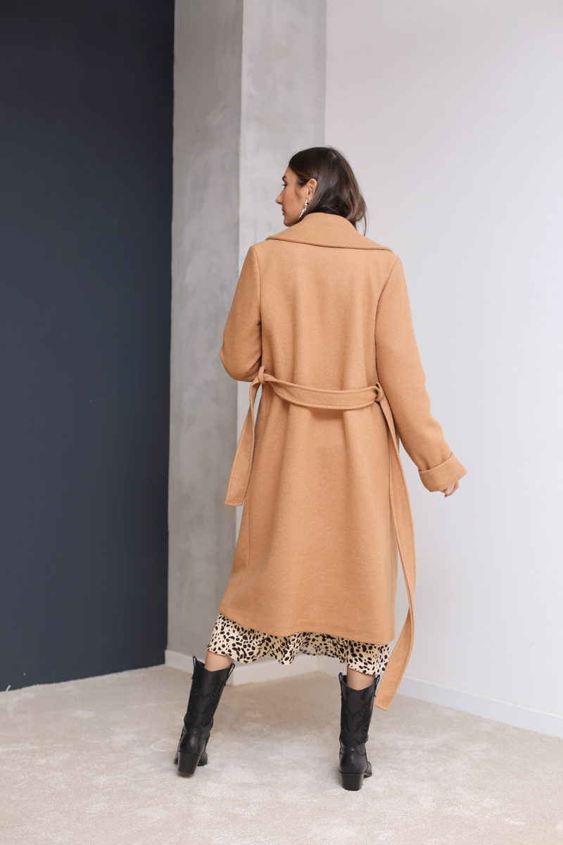 Camel Duble Kol Kuşaklı Kaban