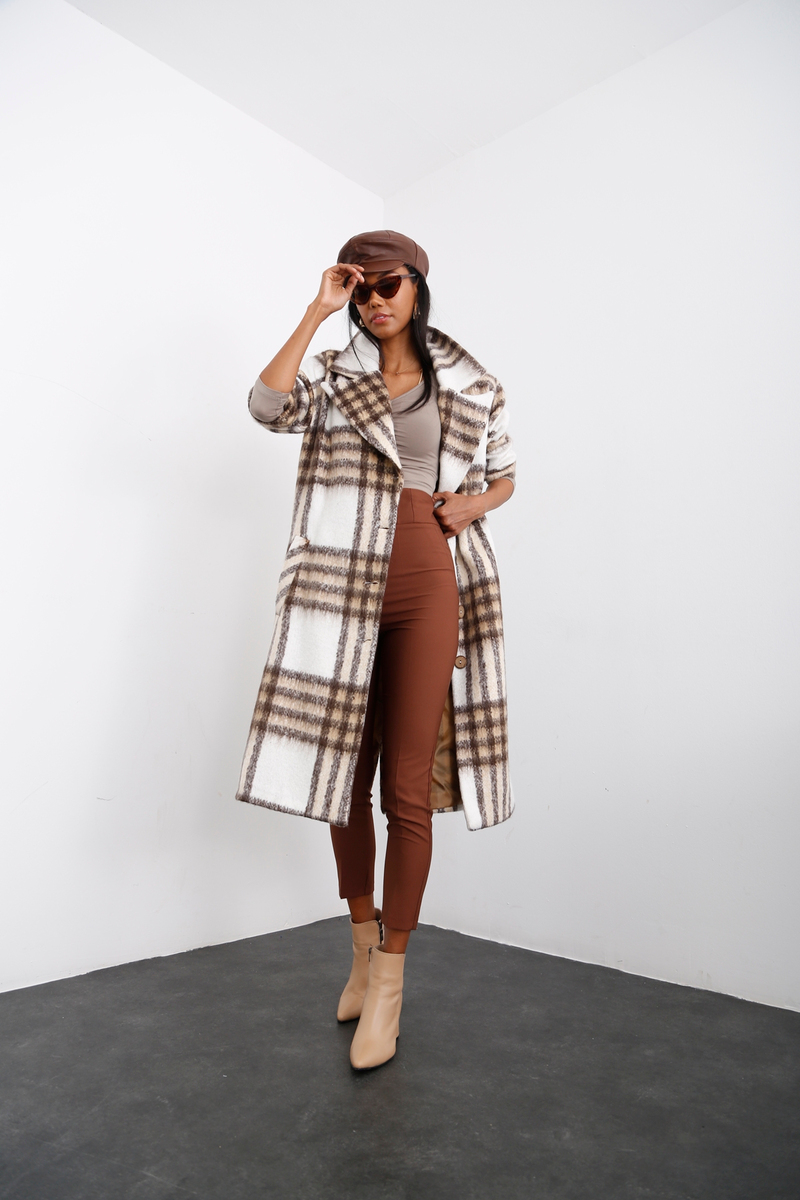 Camel Ekose Kuşaklı Palto 4002