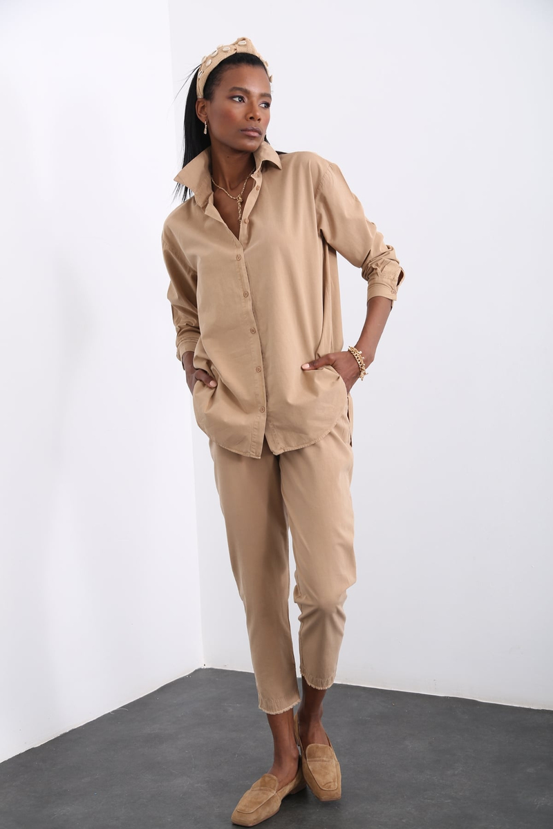 Camel Gabardin Gömlek Takım 
