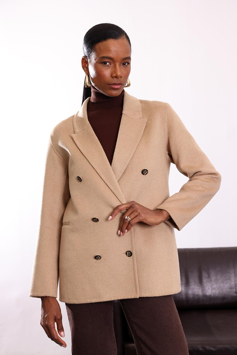 Camel Gold Düğme Detaylı Premium Yün Ceket 