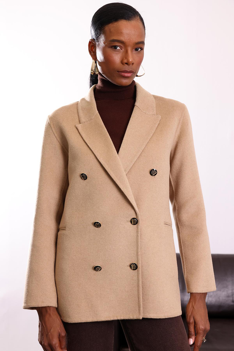 Camel Gold Düğme Detaylı Premium Yün Ceket 