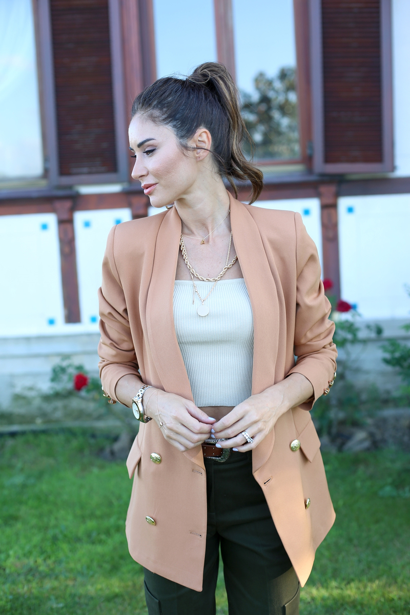 Camel Gold Düğmeli Ceket 
