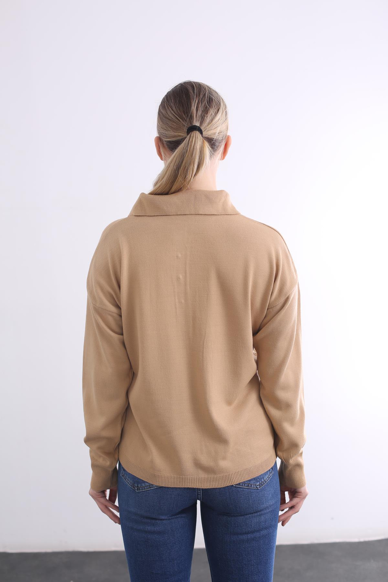 Camel Gold Düğmeli Polo Yaka Kazak 05100