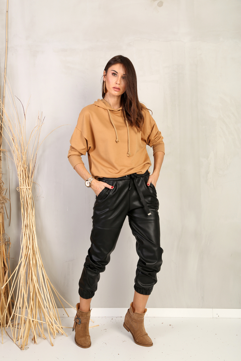 Camel Kapşonlu İnce Sweatshirt