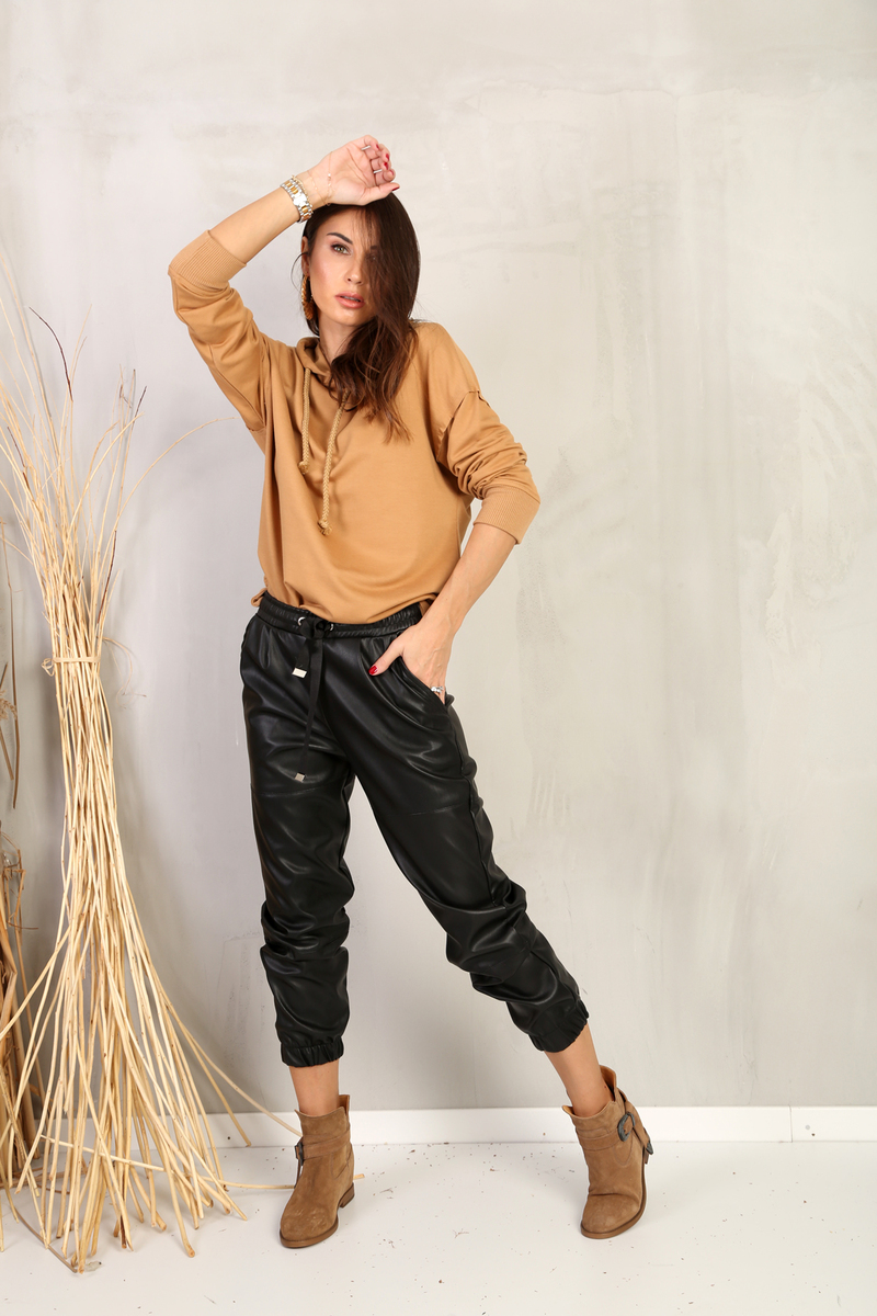 Camel Kapşonlu İnce Sweatshirt